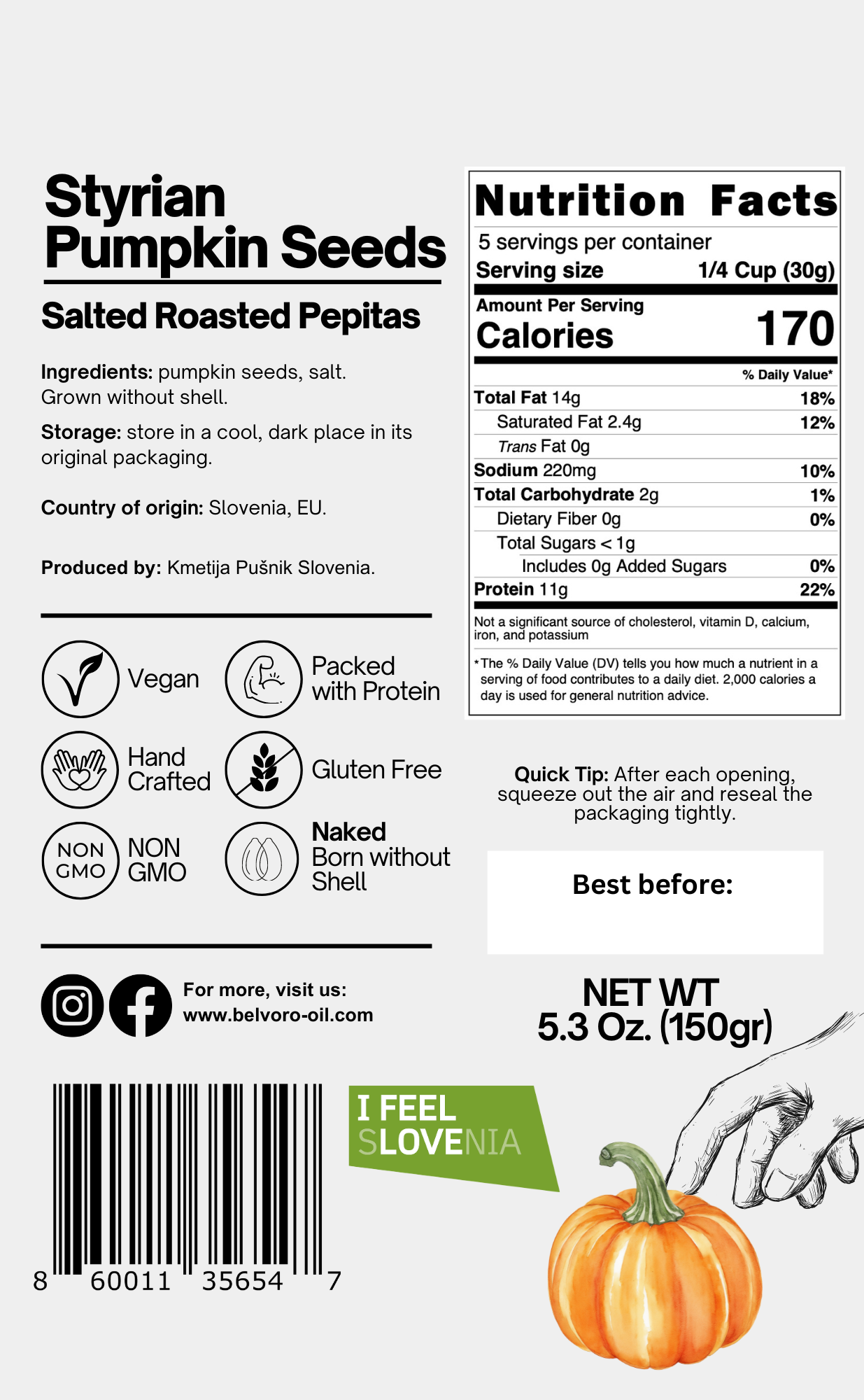Salted & Roasted Pumpkin Seeds - Pepitas